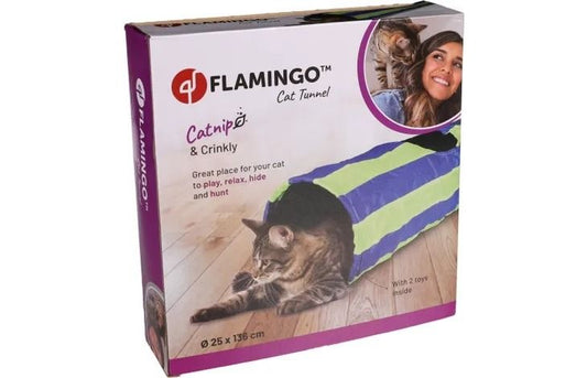 Flamingo Feline Tunnel with Ball Blue & Green Cat Toy | Interactive Play Tunnel with Catnip