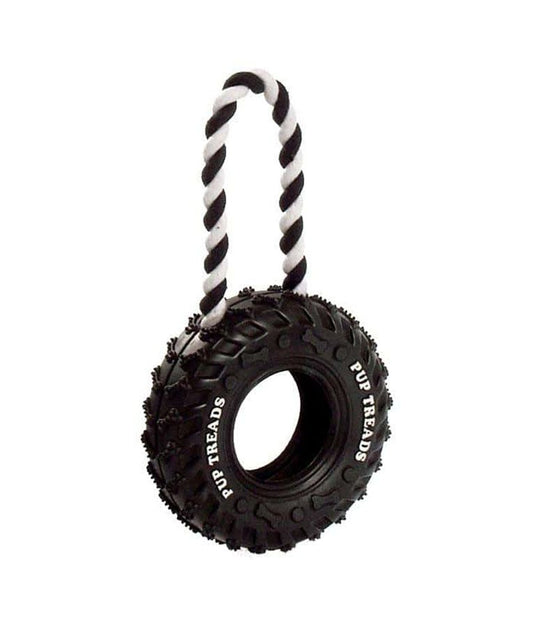 Flamingo Wheel with Handle Ruffus Tyre Dog Toy 15cm | Durable Rubber Fetch Toy