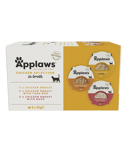 Applaws Chicken Selection in Broth Wet Cat Food | 100% Natural | 8 x 60g Pot Pack