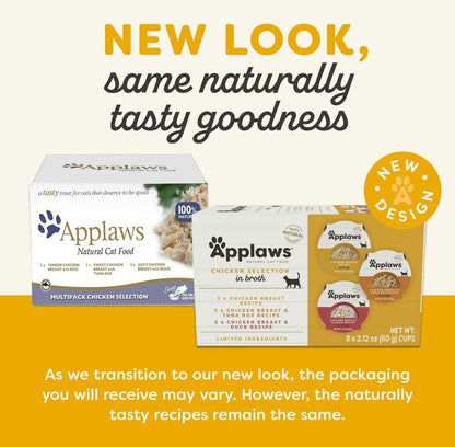 Applaws Chicken Selection in Broth Wet Cat Food | 100% Natural | 8 x 60g Pot Pack