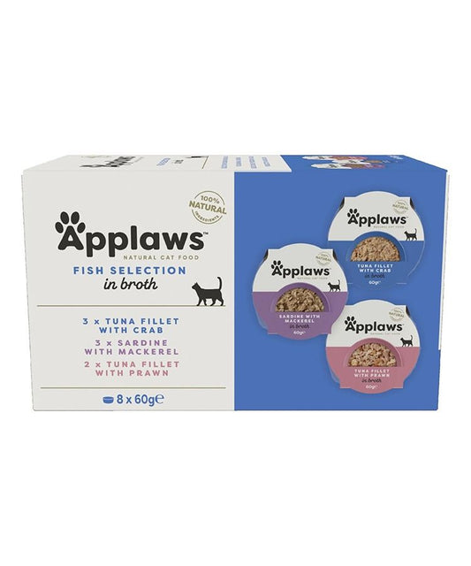 Applaws Fish Selection in Broth Adult Wet Cat Food | 100% Natural | 8 x 60g Pot Pack
