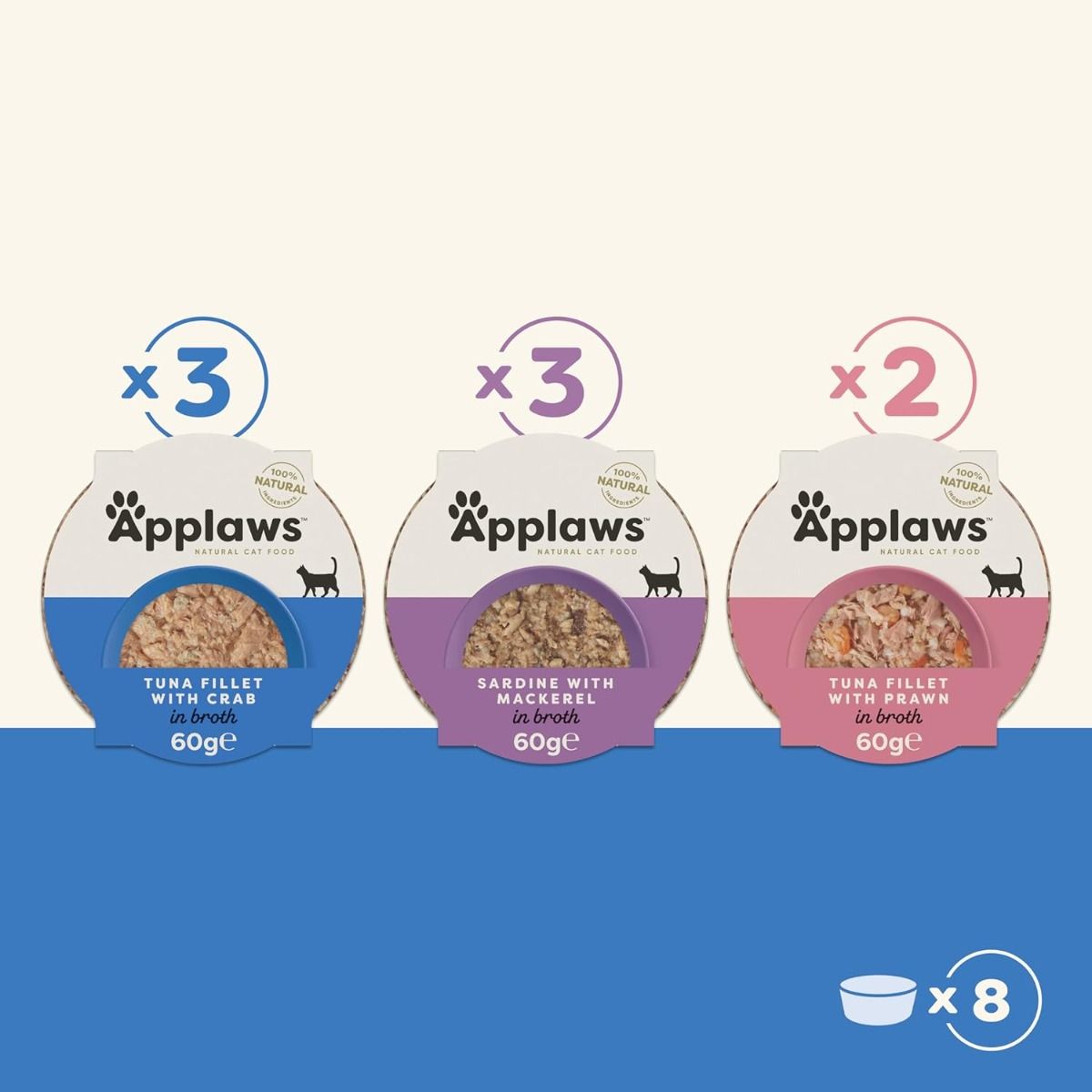 Applaws Fish Selection in Broth Adult Wet Cat Food | 100% Natural | 8 x 60g Pot Pack