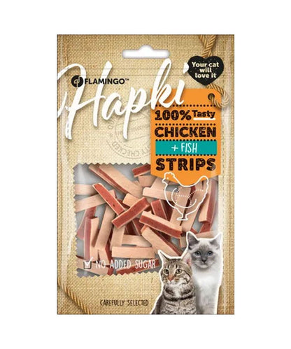 Flamingo Hapki Chicken & Fish Strips Cat Treats 85g | Natural Protein Cat Treats