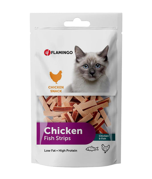 Flamingo Hapki Chicken & Fish Strips Cat Treats 85g | Natural Protein Cat Treats