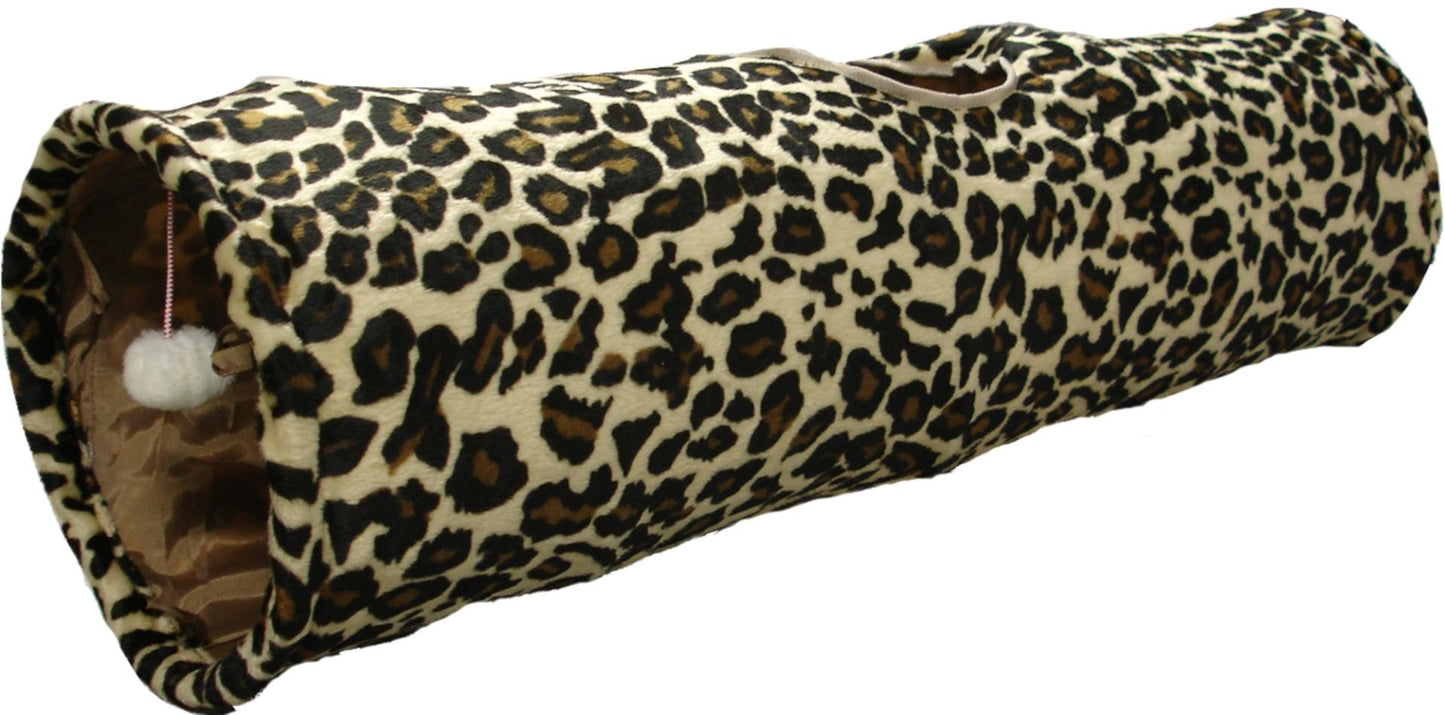 Flamingo Leopard Tunnel with Ball Brown Cat Toy | 90cm Collapsible Cat Tunnel with Crinkle Sounds