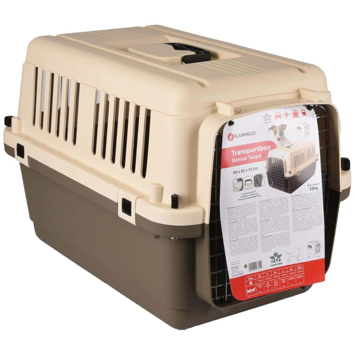 Flamingo Nomad Transport Box Taupe | IATA-Certified Pet Travel Carrier for Dogs & Cats