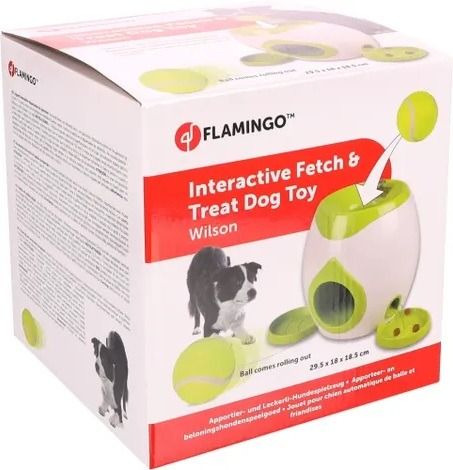 Flamingo Wilson Interactive Fetch & Treat Dog Toy with Tennis Ball | Mental Stimulation Puzzle