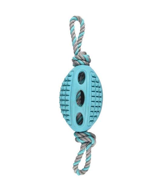Flamingo Drury Rubber Rugby Ball with Tug Rope Dog Toy | Durable Fetch & Tug Toy