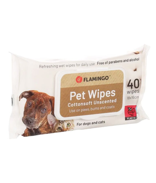 Flamingo Reini Universal Unscented Cat & Dog Pet Wipes 40pcs | Hypoallergenic Grooming Wipes