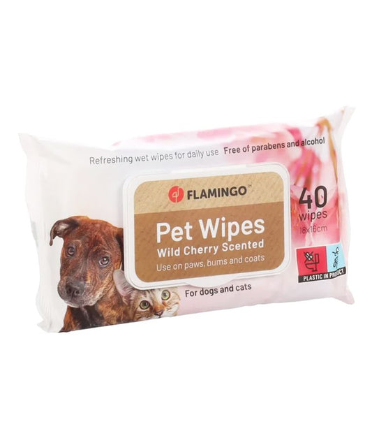 Flamingo Reini Universal Wild Cherry Cat & Dog Pet Wipes 40pcs | Fruity Scented Pet Cleansing Wipes