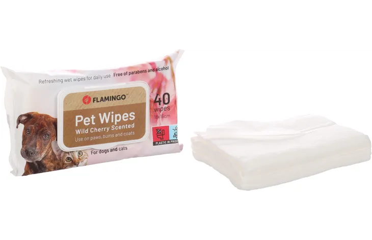 Flamingo Reini Universal Wild Cherry Cat & Dog Pet Wipes 40pcs | Fruity Scented Pet Cleansing Wipes