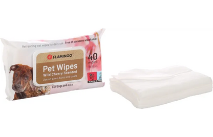 Flamingo Reini Universal Wild Cherry Cat & Dog Pet Wipes 40pcs | Fruity Scented Pet Cleansing Wipes