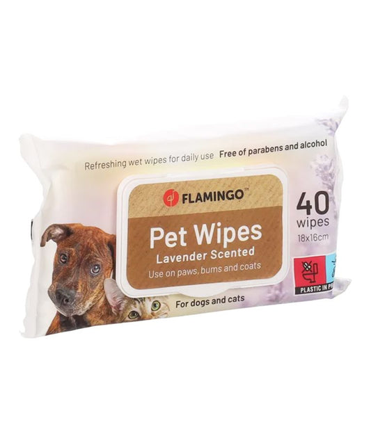 Flamingo Reini Universal Lavender Cat & Dog Pet Wipes 40pcs | Calming Lavender Grooming Wipes