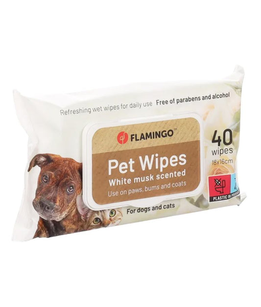 Flamingo Reini Universal White Musk Cat & Dog Pet Wipes 40pcs | Fragrant Grooming Wipes