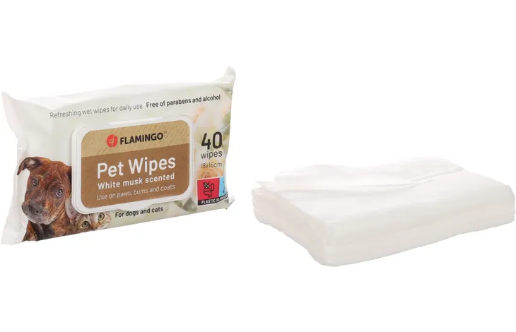 Flamingo Reini Universal White Musk Cat & Dog Pet Wipes 40pcs | Fragrant Grooming Wipes