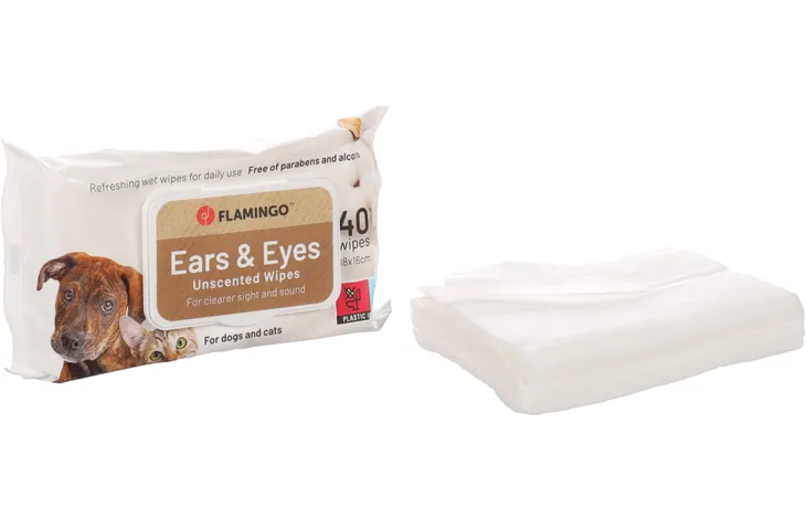 Flamingo Reini Ears & Eyes Unscented Cat & Dog Pet Wipes 40pcs | Gentle Cleaning for Sensitive Areas