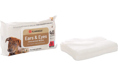 Flamingo Reini Ears & Eyes Unscented Cat & Dog Pet Wipes 40pcs | Gentle Cleaning for Sensitive Areas