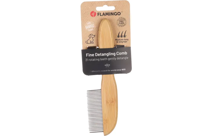 Flamingo Fine Detangling Rotating 31 Pins Dog Comb | Eco-Friendly Bamboo Dog Grooming Comb