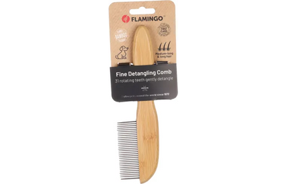 Flamingo Fine Detangling Rotating 31 Pins Dog Comb | Eco-Friendly Bamboo Dog Grooming Comb