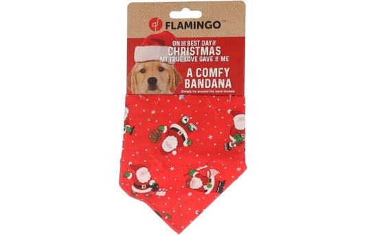 Flamingo Mik Red Christmas Dog Bandana | Festive Holiday Accessory for Dogs