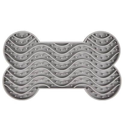 Flamingo Yummy Silicone Bone Grey Dog Lick Pad Large | Extra Large Licking Pad for Dogs