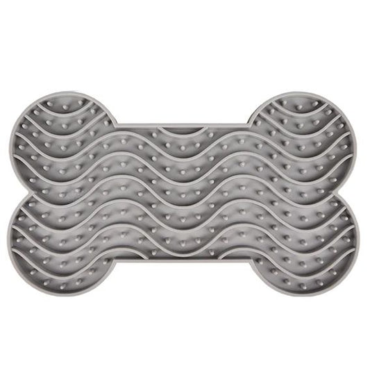 Flamingo Yummy Silicone Bone Grey Dog Lick Pad Large | Extra Large Licking Pad for Dogs