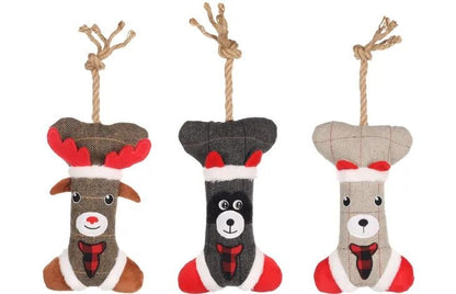 Flamingo Beto Bone + Rope Squeaky Christmas Dog Toy | Festive Plush Chew Toy for Holidays