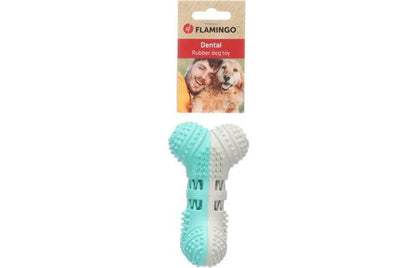 Flamingo Growi Dumbbell Light Dental Rubber Dog Toy Grey/Green | Durable Chew Toy for Teeth Cleaning