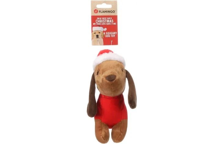 Flamingo Tikko Dachshund Brown Christmas Dog Toy | Festive Plush "On Me Best Day" Toy