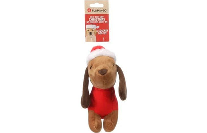 Flamingo Tikko Dachshund Brown Christmas Dog Toy | Festive Plush "On Me Best Day" Toy