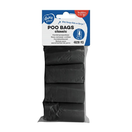 Duvo+ Poo Bags Rolls Black 4 x 20Pcs | Discreet Black Waste Bags for Dogs