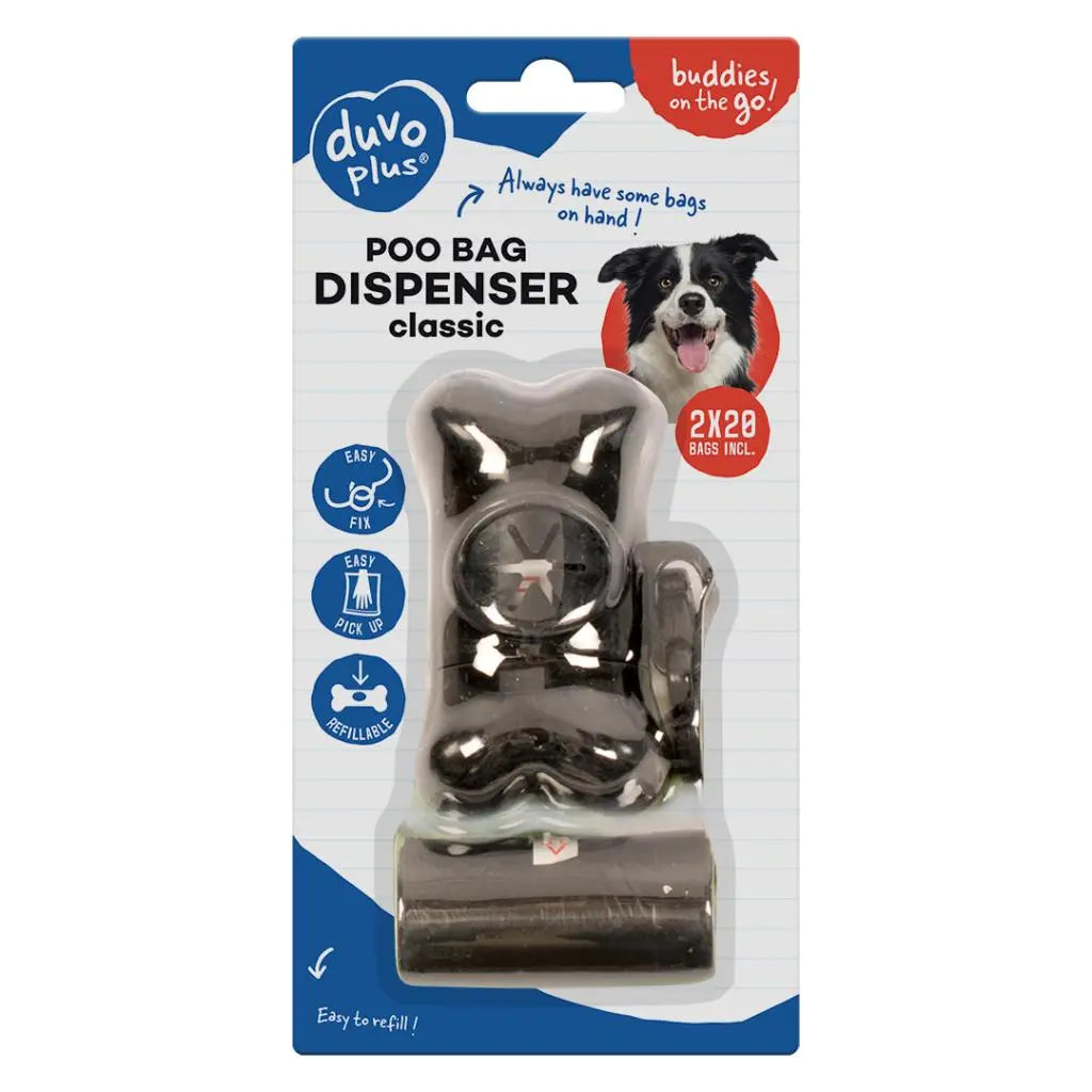 Duvo+ Poo Bag Dispenser Bone Black with 2 x 20 Bags | Complete Waste Kit