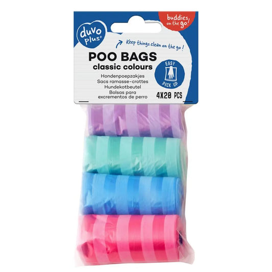 Duvo+ Poo Bags Classic Colour Stripes Multicolour 4 x 20pcs | Striped Waste Bags for Dogs