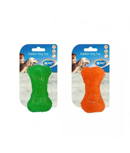 Duvo+ TPR Bone Squeaky Orange/Green 9.5cm | Durable Dog Chew Toy