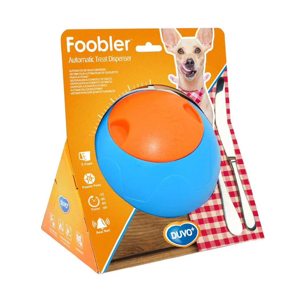 Duvo+ Foobler Treat Dispenser With Timer Blue | Interactive Puzzle Feeder for Dogs