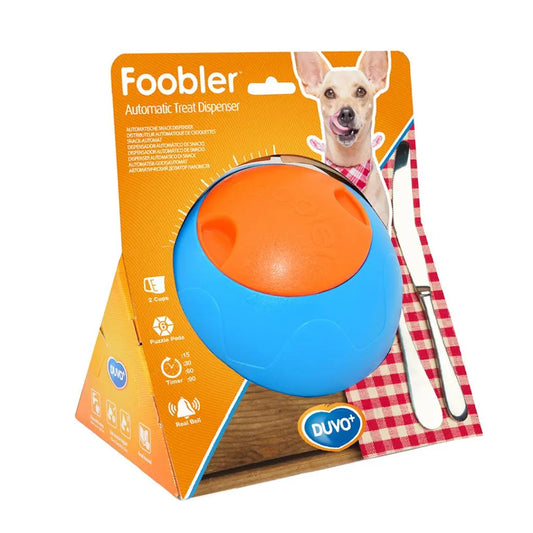 Duvo+ Foobler Treat Dispenser With Timer Blue | Interactive Puzzle Feeder for Dogs
