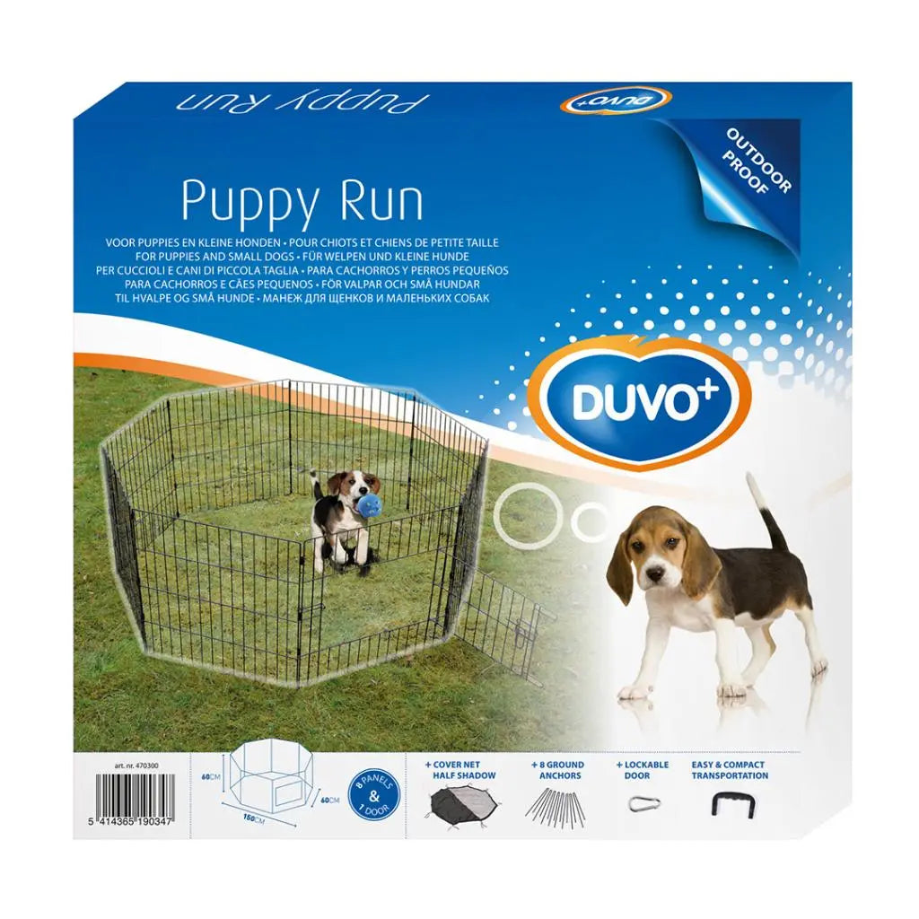 Duvo+ Puppy Run With Door & Net & Hooks Black | 60x60cm Pet Playpen