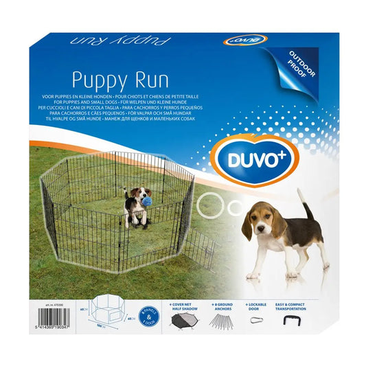 Duvo+ Puppy Run With Door & Net & Hooks Black | 60x60cm Pet Playpen