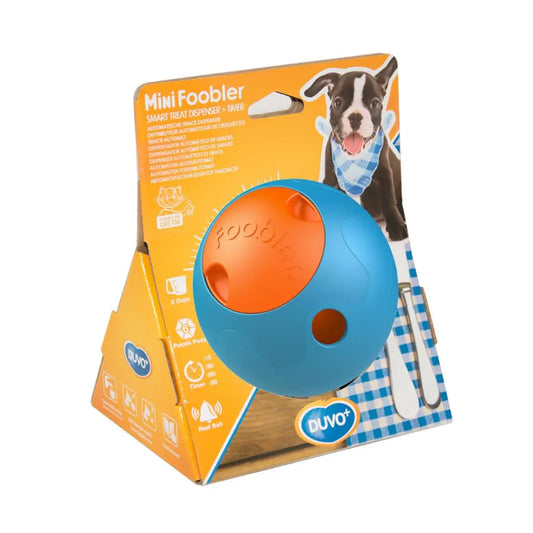 Duvo+ Foobler Mini Treat Dispenser With Timer Blue | Automatic Puzzle Feeder for Dogs & Cats