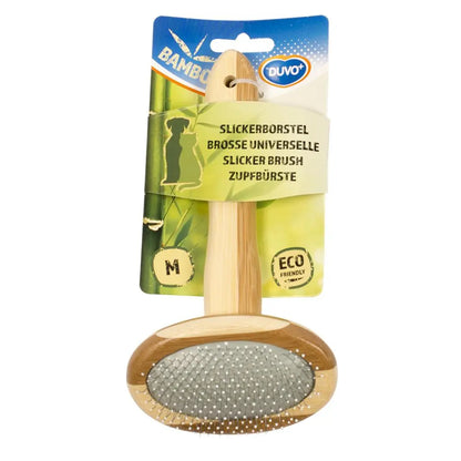 Duvo+ Bamboo Slicker Brush Medium | Eco-Friendly Detangling Brush for Dogs & Cats