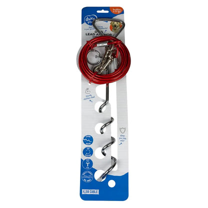 Duvo+ Tie Out Stake with Rope Red 40cm | Outdoor Dog Tethering Stake