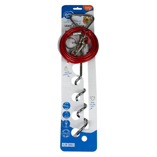 Duvo+ Tie Out Stake with Rope Red 40cm | Outdoor Dog Tethering Stake