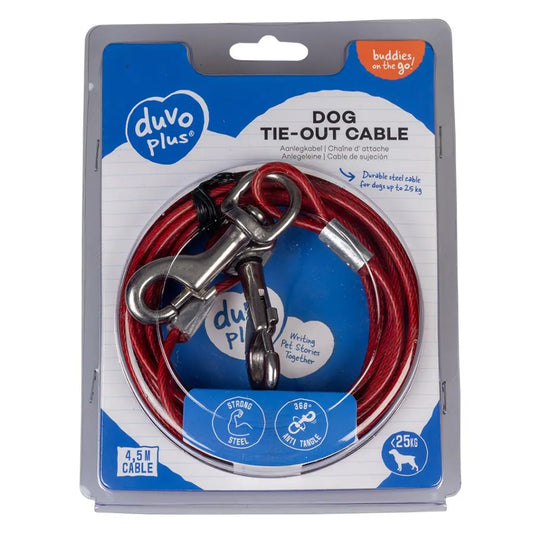 Duvo+ Dog Tie Out Cable Lightweight Red 4.5m | Portable Tether for Dogs up to 25kg