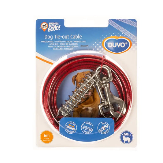 Duvo+ Tie Out Cable Heavy Duty Red 6m | Secure Outdoor Tether for Large Dogs