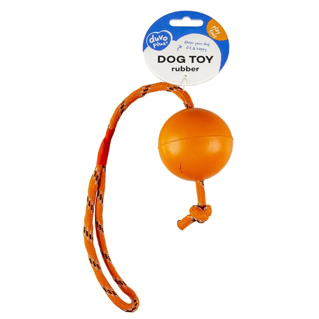 Duvo+ Rubber Ball with Rope 30cm | Durable Fetch & Tug Toy for Dogs