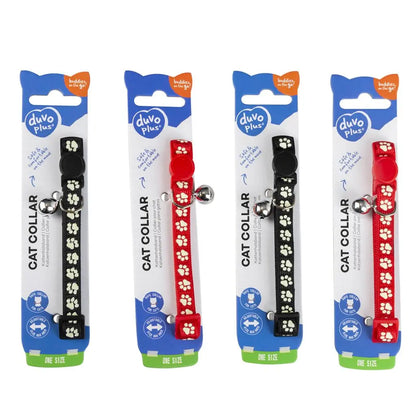 Duvo+ Cat Collar Nylon Paws-Mixed Colors | Paw Print Pattern with Safety Buckle & Bell 20 - 30cm