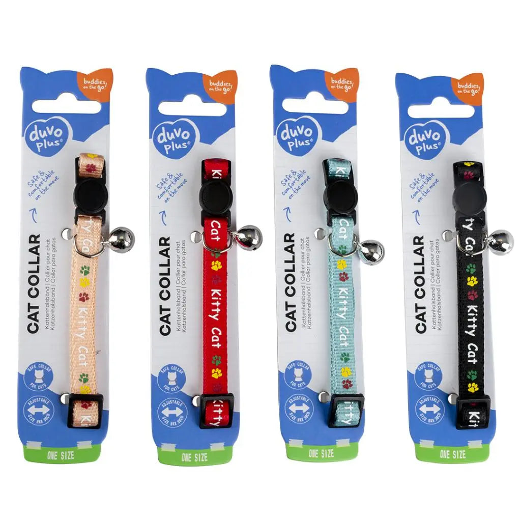 Duvo+ Cat Collar Kitty Cat Nylon-Mixed Colors | Cat Face Pattern Nylon Safety Collar with Bell 20 - 30cm