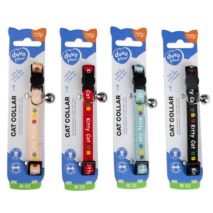 Duvo+ Cat Collar Kitty Cat Nylon-Mixed Colors | Cat Face Pattern Nylon Safety Collar with Bell 20 - 30cm