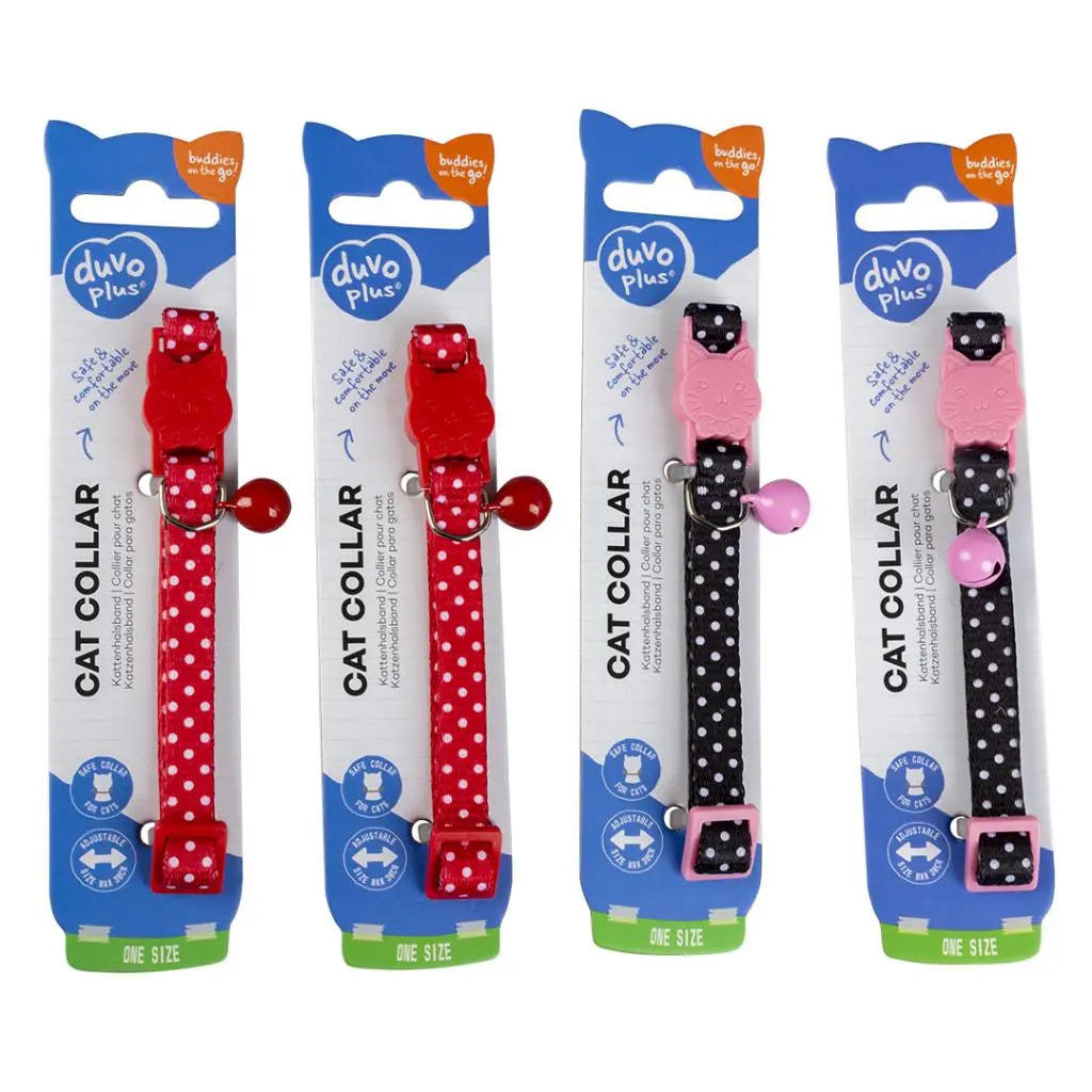 Duvo+ Cat Collar Nylon White Dots-Mixed Colors | Polka Dot Nylon Safety Collar with Bell 20 - 30cm