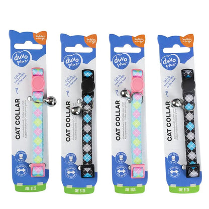 Duvo+ Cat Collar Nylon Scottish Squares-Mixed Colors | Plaid Nylon Collar with Safety Buckle & Bell 20 - 30cm
